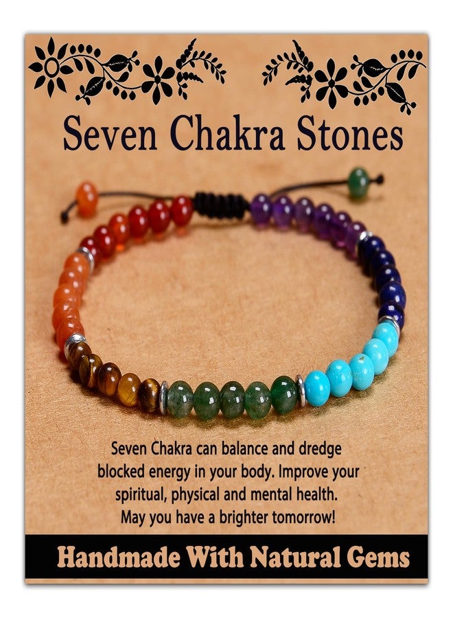 CHCCOYE 4mm Handmade Adjustable Natural Gemstone Crystal Bracelet Healing Power Energy Inspirational Gifts with Card for Unisex (Seven Chakra Stones) - Image 1